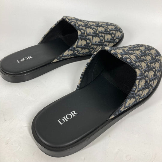 Dior Sandals 3SA097ZJU96142 Canvas / leather Navy Oblique slippers mens(Unisex) 42 Used Authentic