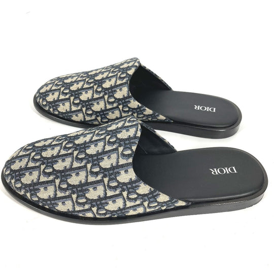 Dior Sandals 3SA097ZJU96142 Canvas / leather Navy Oblique slippers mens(Unisex) 42 Used Authentic