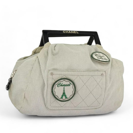 Chanel Handbag Canvas Green Silver CC Logo Bag