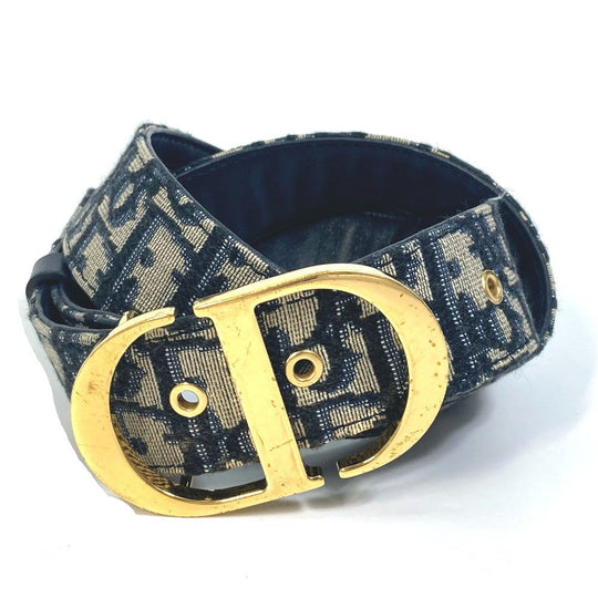 Dior belt Jacquard Navy oblique saddle Women 70 Used Authentic