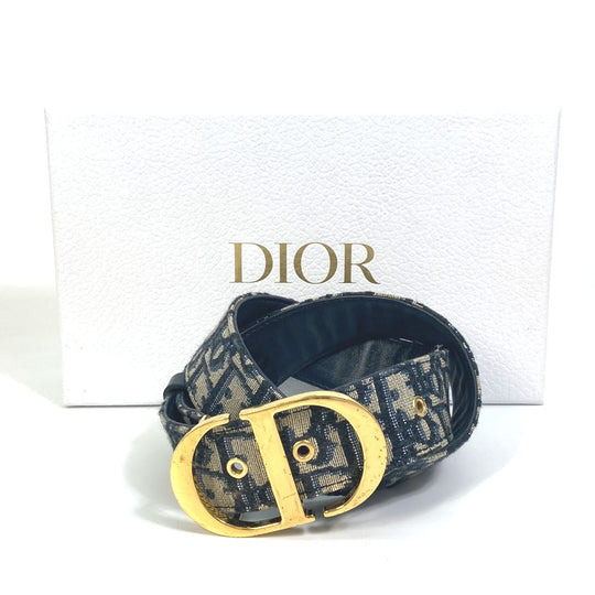 Dior belt Jacquard Navy oblique saddle Women 70 Used Authentic
