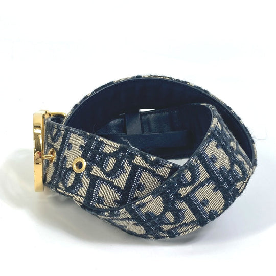 Dior belt Jacquard Navy oblique saddle Women 70 Used Authentic