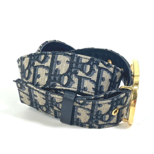 Dior belt Jacquard Navy oblique saddle Women 70 Used Authentic