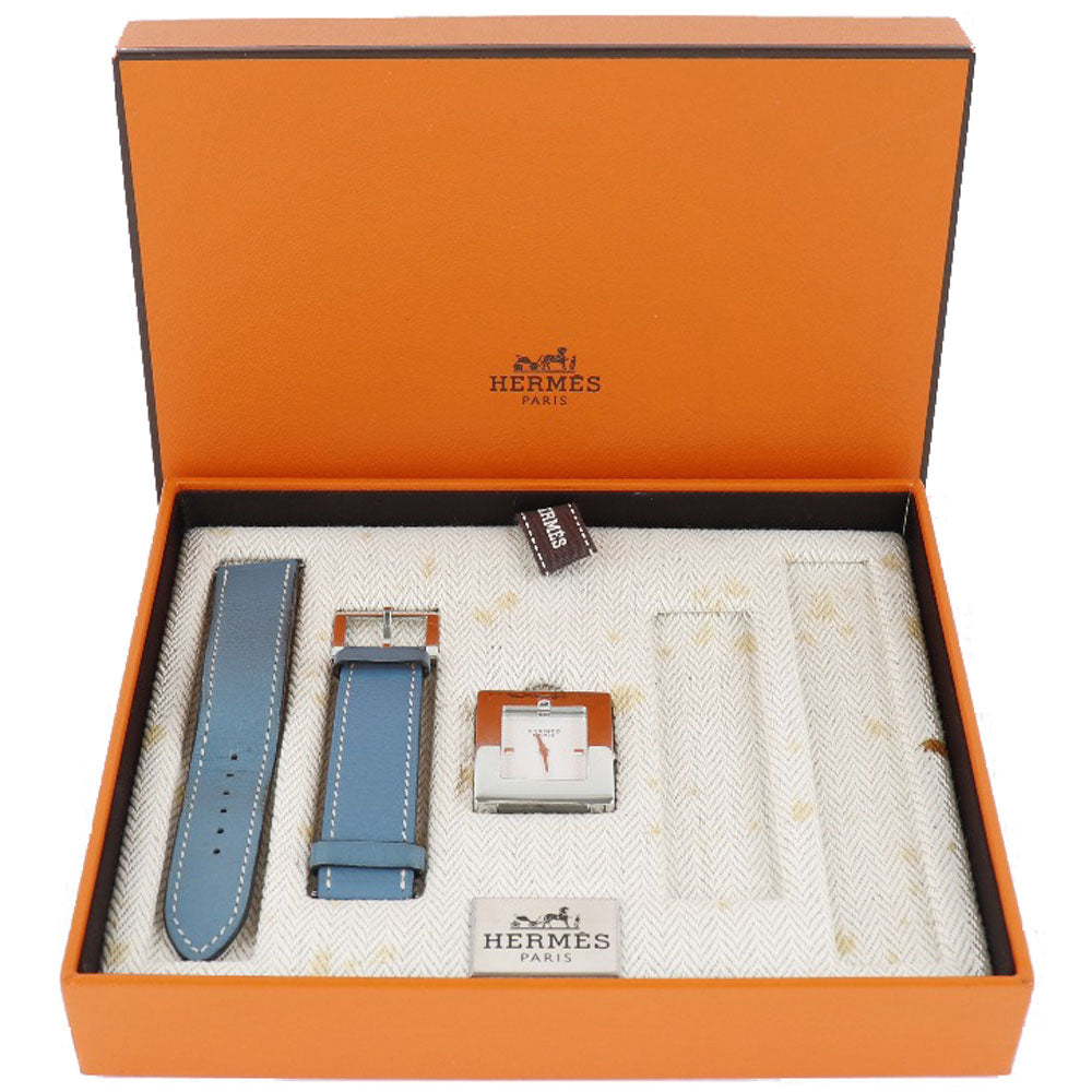 HERMES Watches Quartz BE1.210 Stainless Steel , Leather light blue Belt watch White dial Women Used Authentic