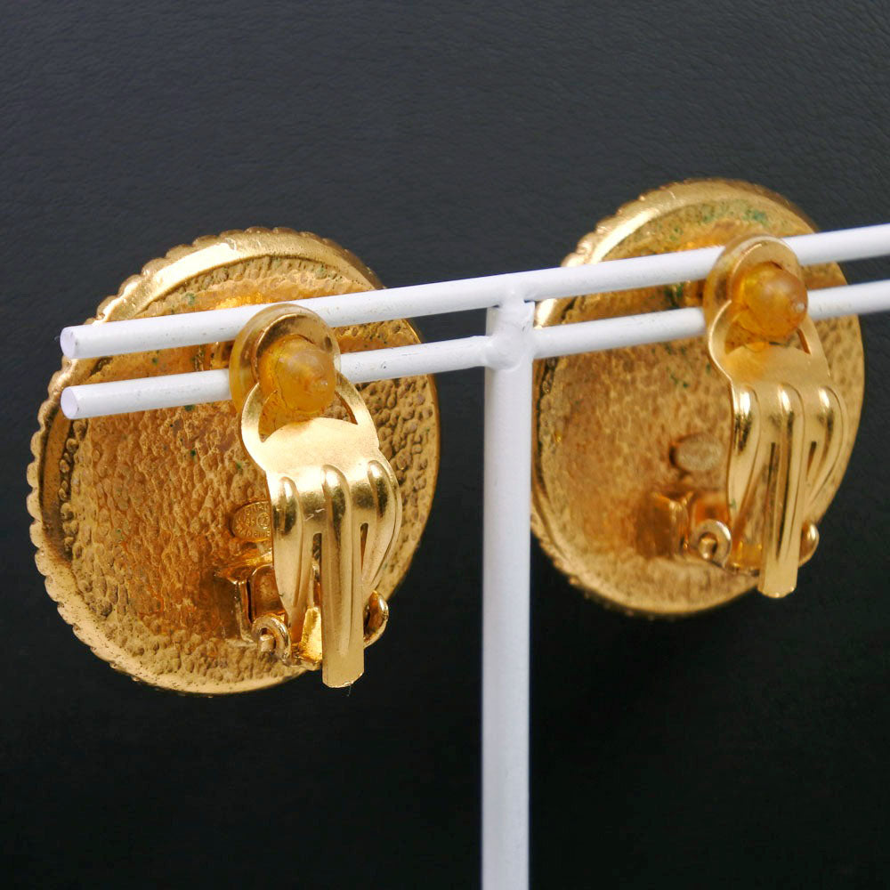 CHANEL Earring Plated Gold, Color Stone gold COCO Mark Women Used Authentic