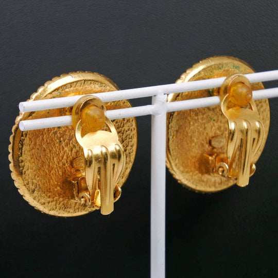 CHANEL Earring Plated Gold, Color Stone gold COCO Mark Women Used Authentic