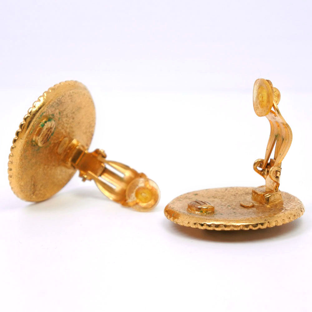 CHANEL Earring Plated Gold, Color Stone gold COCO Mark Women Used Authentic