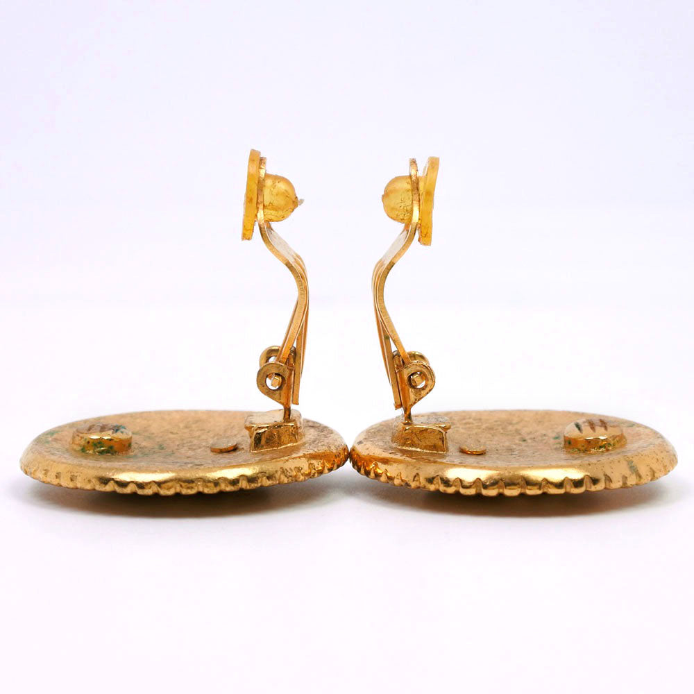 CHANEL Earring Plated Gold, Color Stone gold COCO Mark Women Used Authentic