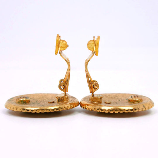 CHANEL Earring Plated Gold, Color Stone gold COCO Mark Women Used Authentic