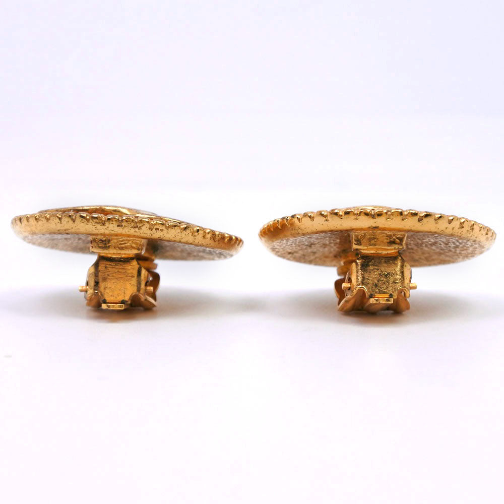 CHANEL Earring Plated Gold, Color Stone gold COCO Mark Women Used Authentic