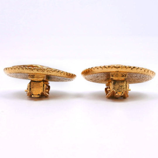 CHANEL Earring Plated Gold, Color Stone gold COCO Mark Women Used Authentic