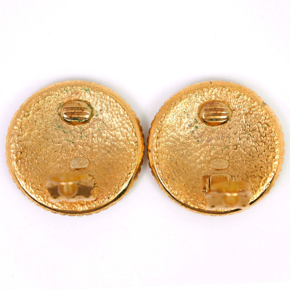 CHANEL Earring Plated Gold, Color Stone gold COCO Mark Women Used Authentic