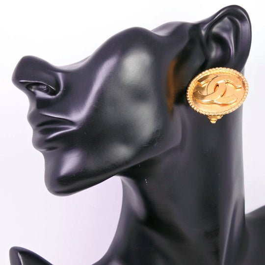 CHANEL Earring Plated Gold, Color Stone gold COCO Mark Women Used Authentic