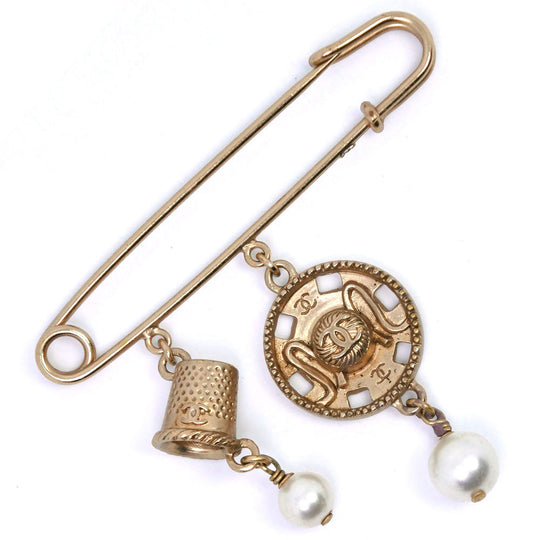 CHANEL Brooch Plated Gold, Faux Pearl gold COCO Mark Women Used Authentic