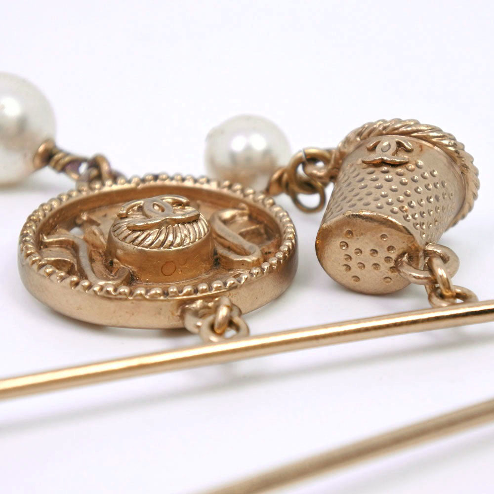 CHANEL Brooch Plated Gold, Faux Pearl gold COCO Mark Women Used Authentic