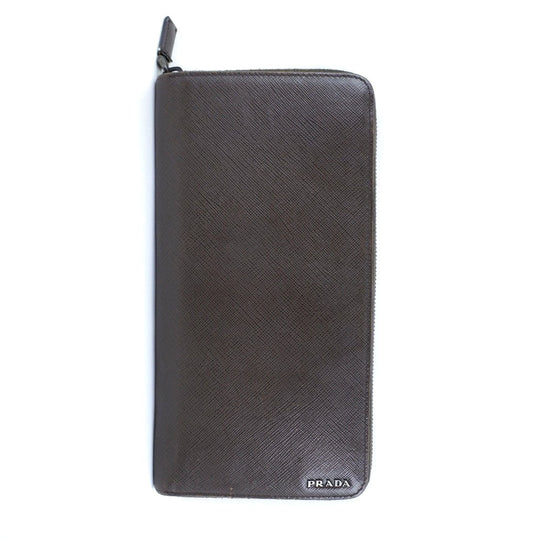 PRADA Long Wallet Purse 2ML220 Safiano Brown Brown Zip Around Women Used Authentic