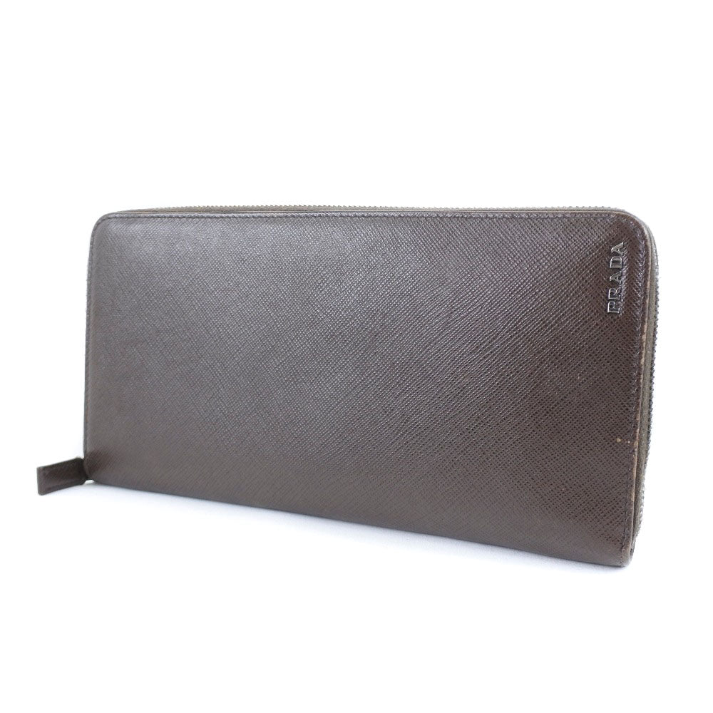 PRADA Long Wallet Purse 2ML220 Safiano Brown Brown Zip Around Women Used Authentic