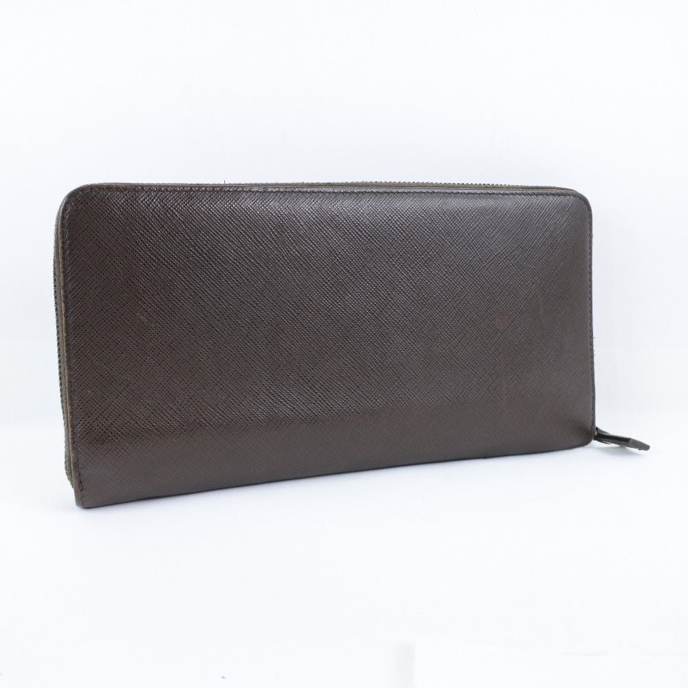PRADA Long Wallet Purse 2ML220 Safiano Brown Brown Zip Around Women Used Authentic