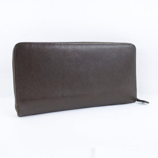 PRADA Long Wallet Purse 2ML220 Safiano Brown Brown Zip Around Women Used Authentic