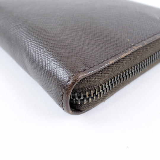 PRADA Long Wallet Purse 2ML220 Safiano Brown Brown Zip Around Women Used Authentic