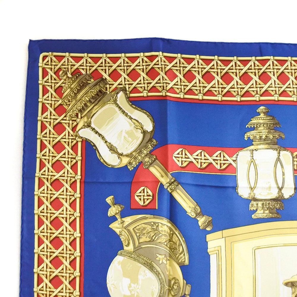 HERMES scarf silk Red / yellow / blue FEUX DE ROUTE Carre90 Women Used Authentic
