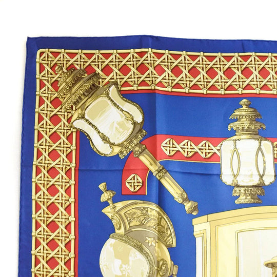 HERMES scarf silk Red / yellow / blue FEUX DE ROUTE Carre90 Women Used Authentic