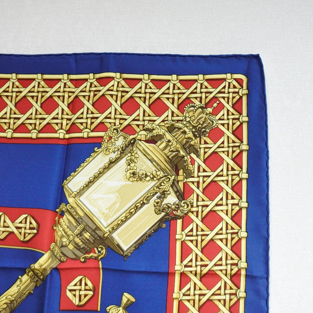 HERMES scarf silk Red / yellow / blue FEUX DE ROUTE Carre90 Women Used Authentic