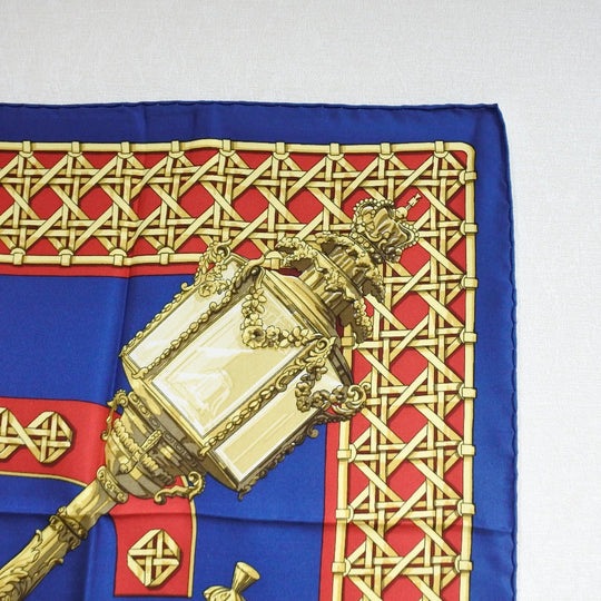 HERMES scarf silk Red / yellow / blue FEUX DE ROUTE Carre90 Women Used Authentic
