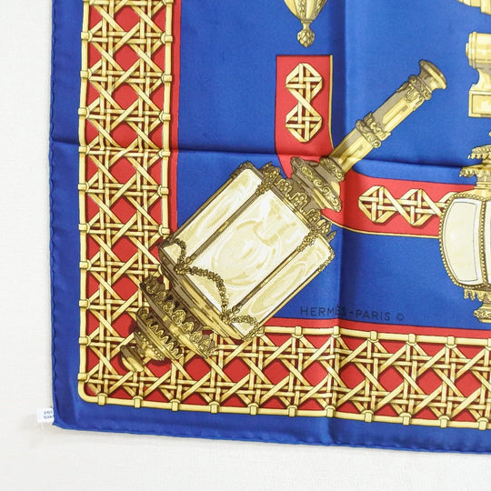 HERMES scarf silk Red / yellow / blue FEUX DE ROUTE Carre90 Women Used Authentic