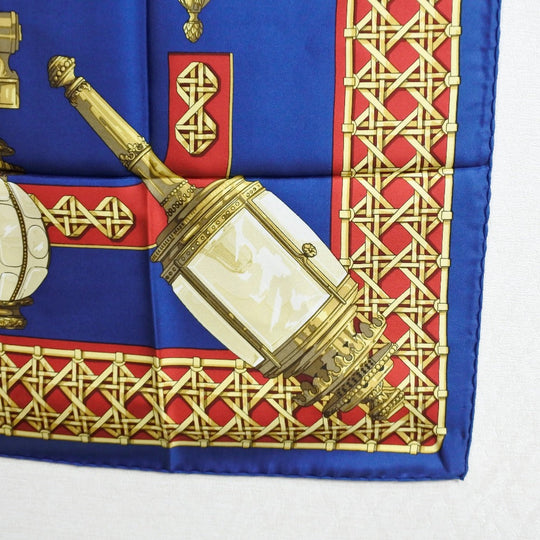 HERMES scarf silk Red / yellow / blue FEUX DE ROUTE Carre90 Women Used Authentic