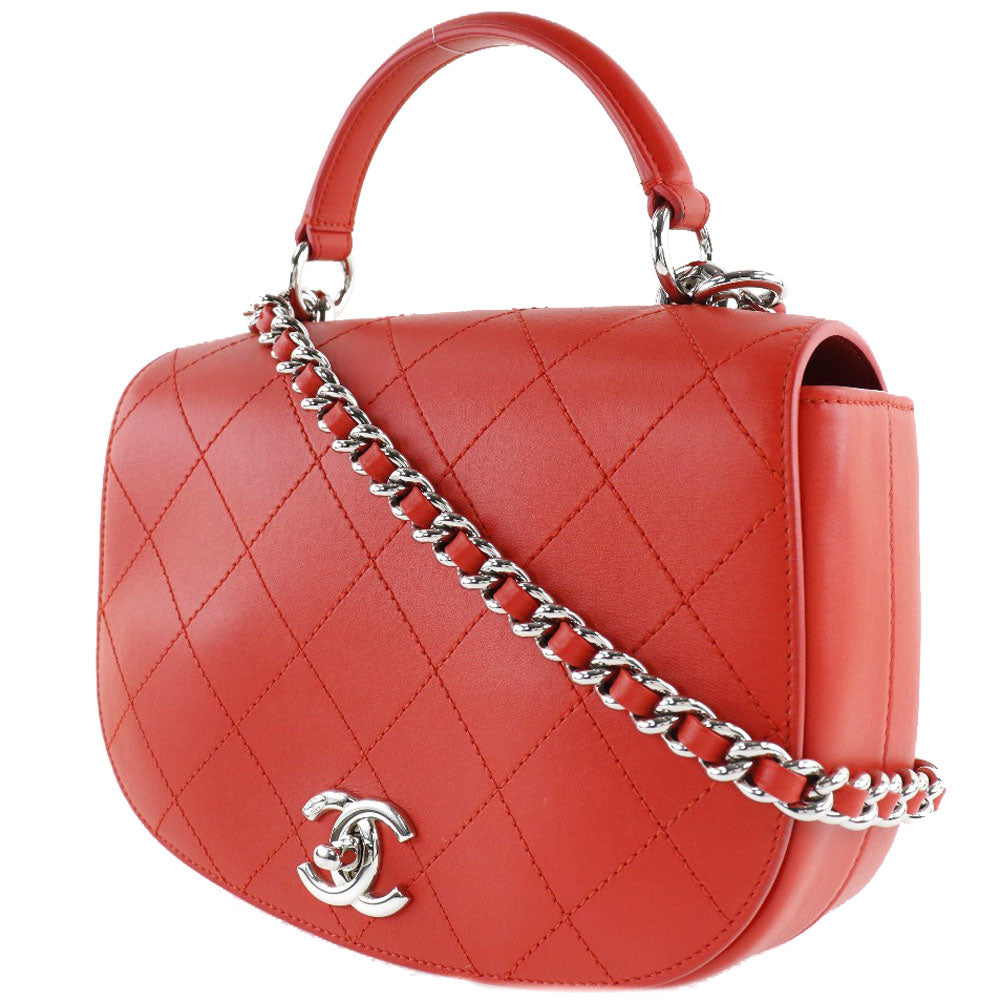 CHANEL Shoulder Bag Calfskin Red 2WAY Matrasse ChainShoulder Women Used Authentic