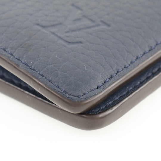 LOUIS VUITTON Long Wallet Purse M58818 Taurillon Clemence Navy blue Parnasea Portefeuille Blaza mens Used Authentic