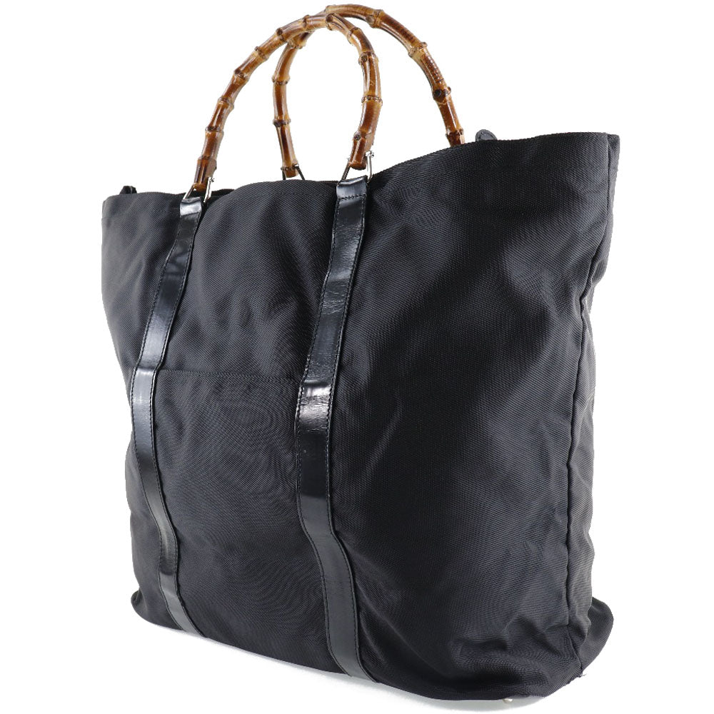 GUCCI Tote Bag 002-2058-0412-5 Nylon canvas, leather black Bamboo bag unisex(Unisex) Used Authentic