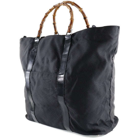GUCCI Tote Bag 002-2058-0412-5 Nylon canvas, leather black Bamboo bag unisex(Unisex) Used Authentic