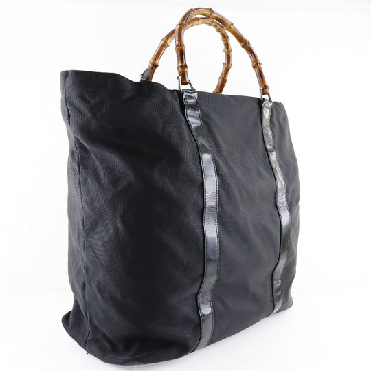 GUCCI Tote Bag 002-2058-0412-5 Nylon canvas, leather black Bamboo bag unisex(Unisex) Used Authentic