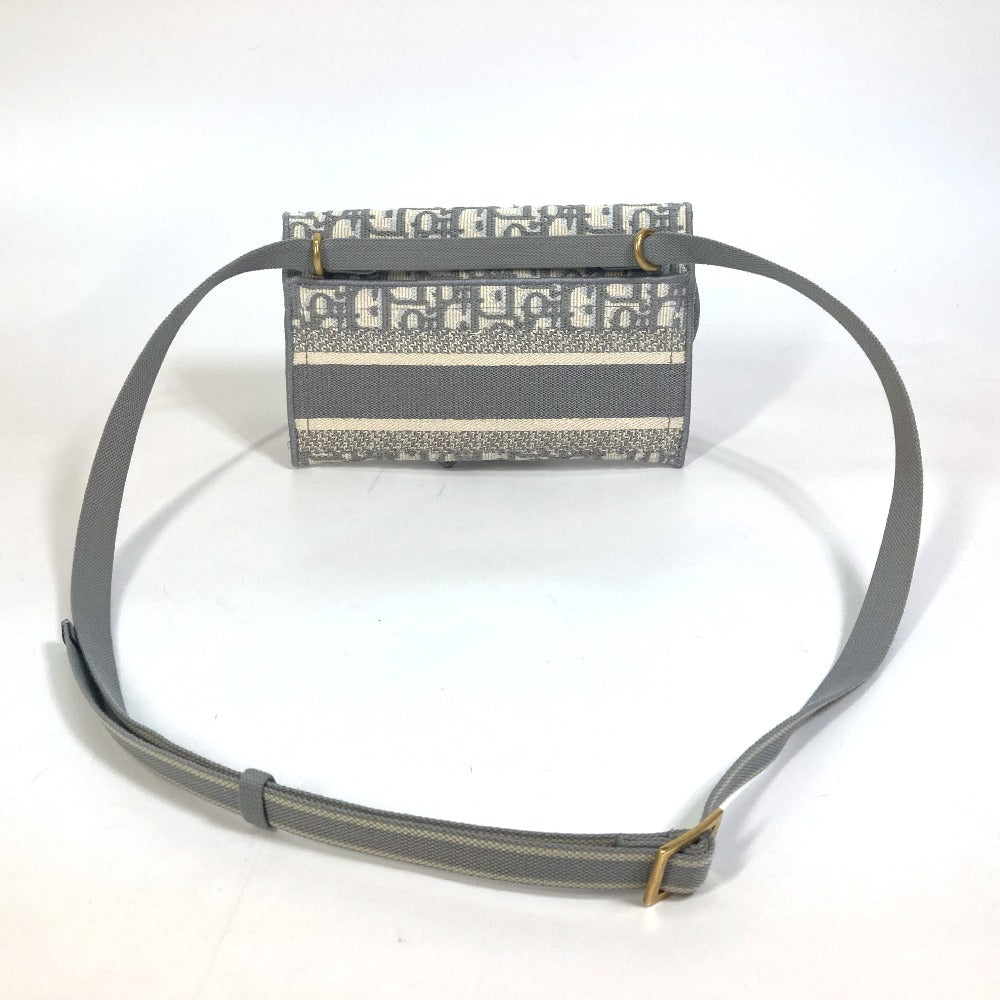 Dior Waist bag Jacquard gray Embroidery Oblique SADDLE saddle slim pouch mens Used Authentic