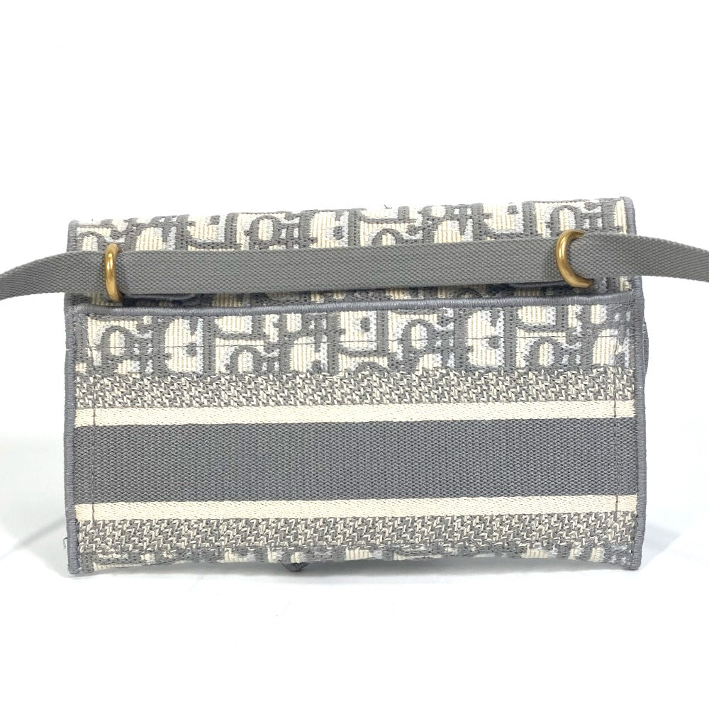 Dior Waist bag Jacquard gray Embroidery Oblique SADDLE saddle slim pouch mens Used Authentic