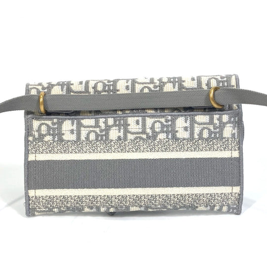 Dior Waist bag Jacquard gray Embroidery Oblique SADDLE saddle slim pouch mens Used Authentic