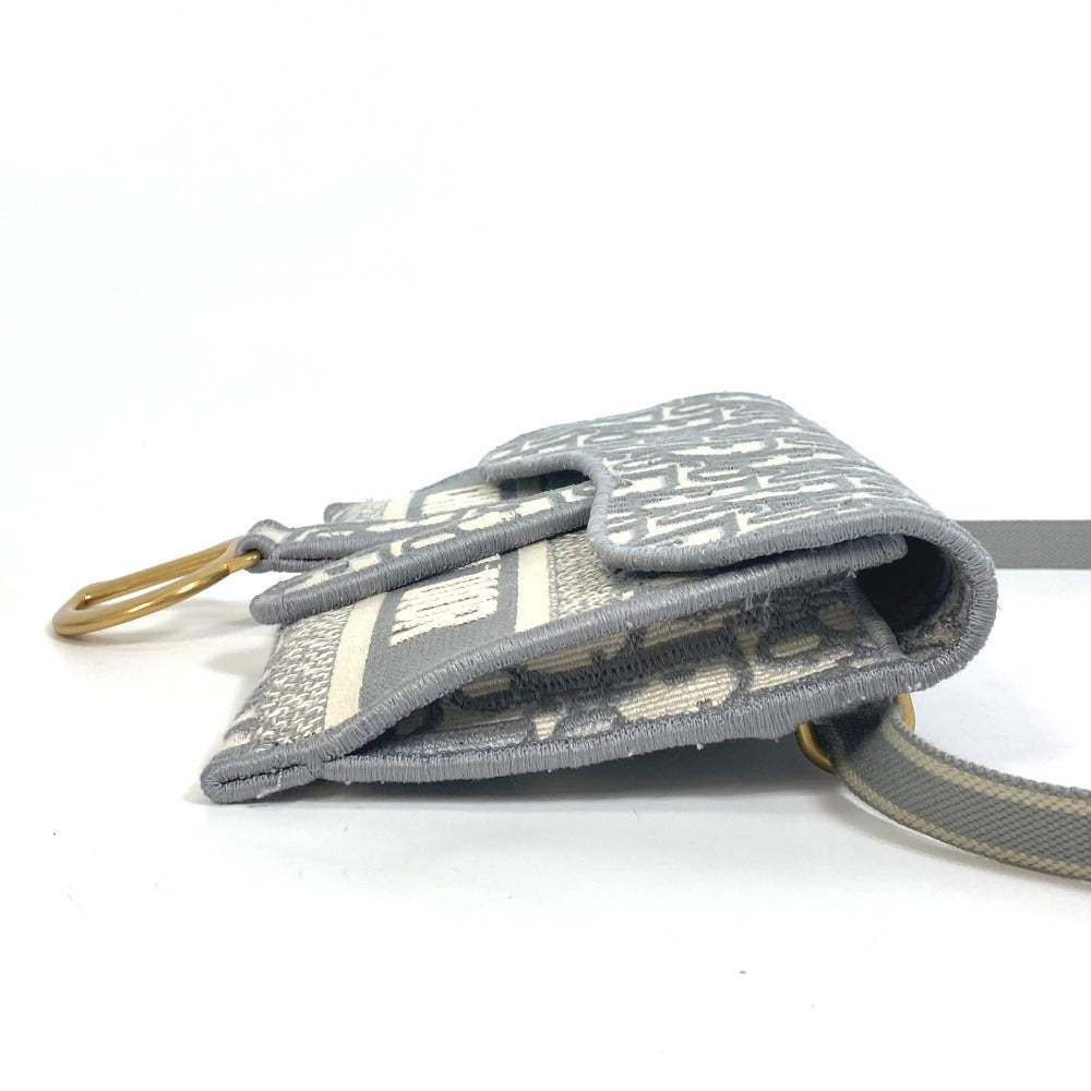 Dior Waist bag Jacquard gray Embroidery Oblique SADDLE saddle slim pouch mens Used Authentic