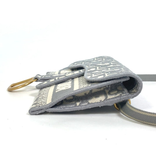 Dior Waist bag Jacquard gray Embroidery Oblique SADDLE saddle slim pouch mens Used Authentic
