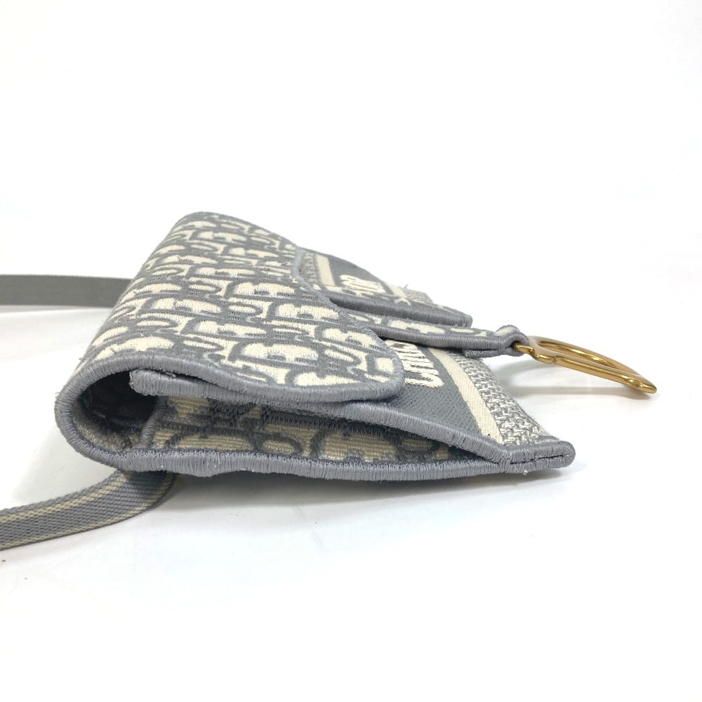 Dior Waist bag Jacquard gray Embroidery Oblique SADDLE saddle slim pouch mens Used Authentic