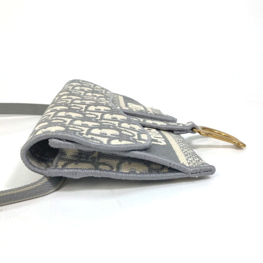 Dior Waist bag Jacquard gray Embroidery Oblique SADDLE saddle slim pouch mens Used Authentic