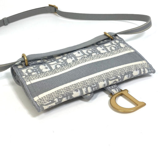 Dior Waist bag Jacquard gray Embroidery Oblique SADDLE saddle slim pouch mens Used Authentic