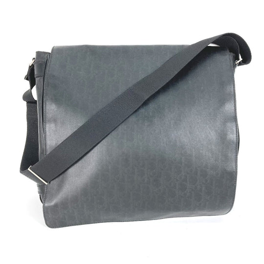 DIOR HOMME Shoulder Bag PVC black Crossbody flap Trotter Oblique logo mens Used Authentic