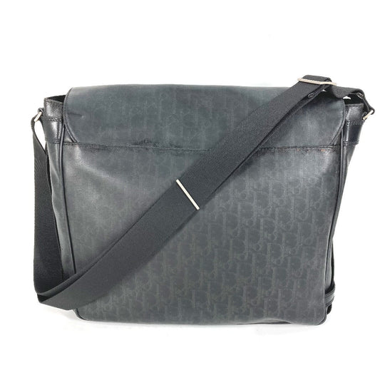 DIOR HOMME Shoulder Bag PVC black Crossbody flap Trotter Oblique logo mens Used Authentic
