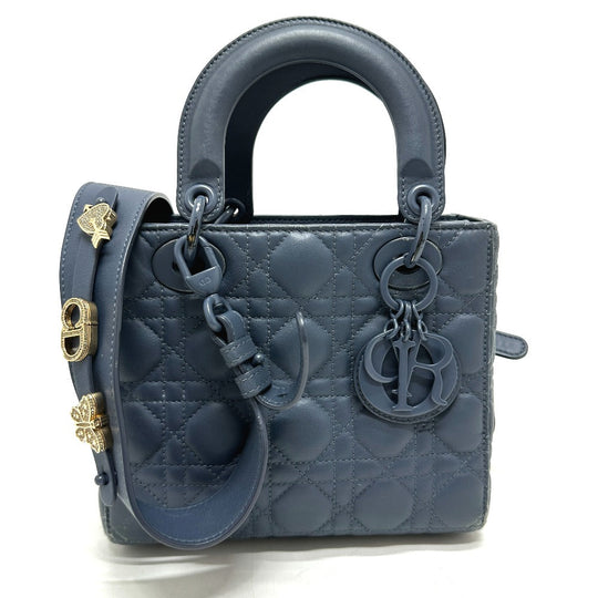 Dior Handbag lambskin blue Lady Dior Women Used Authentic