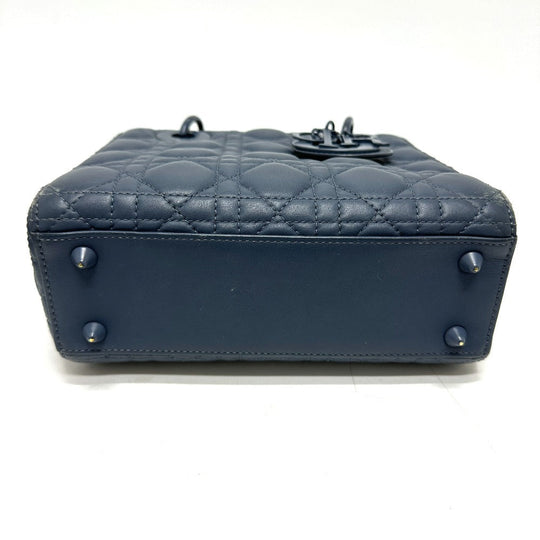 Dior Handbag lambskin blue Lady Dior Women Used Authentic
