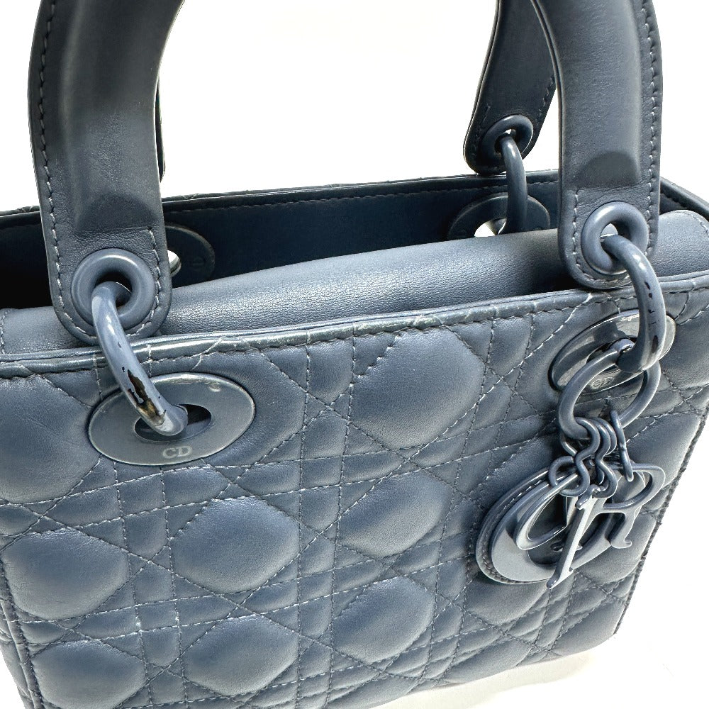 Dior Handbag lambskin blue Lady Dior Women Used Authentic