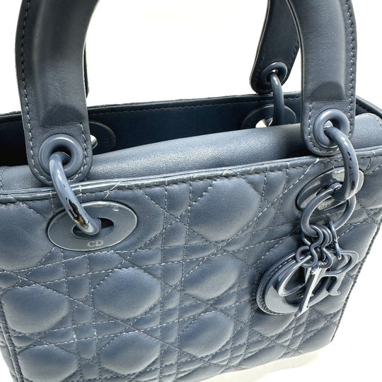 Dior Handbag lambskin blue Lady Dior Women Used Authentic