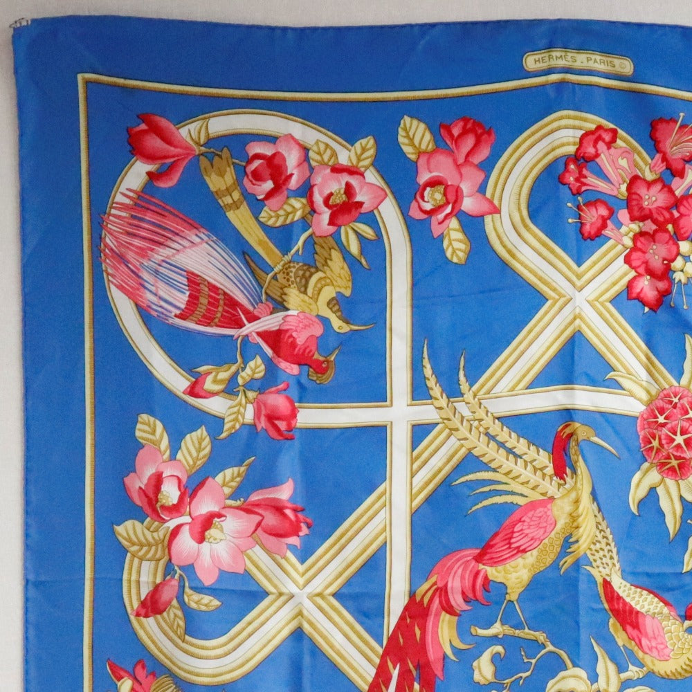 HERMES scarf silk Blue caraibes / Caribbean Carre90 Women Used Authentic